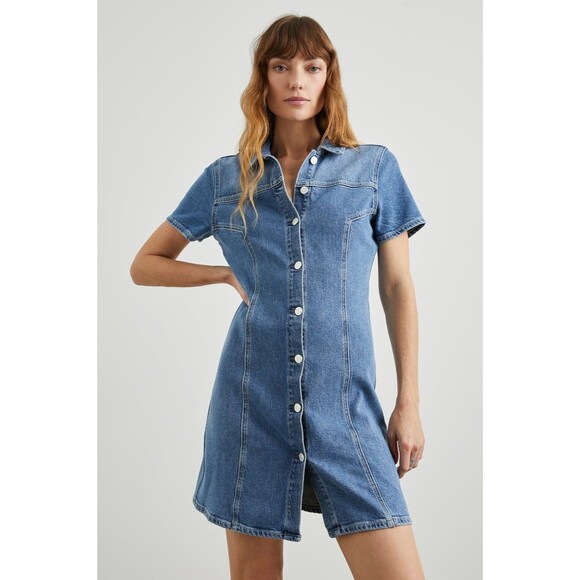 Rails Womens Button Front Short Sleeve Denim Mini Dress Size Large - Picture 1 of 11
